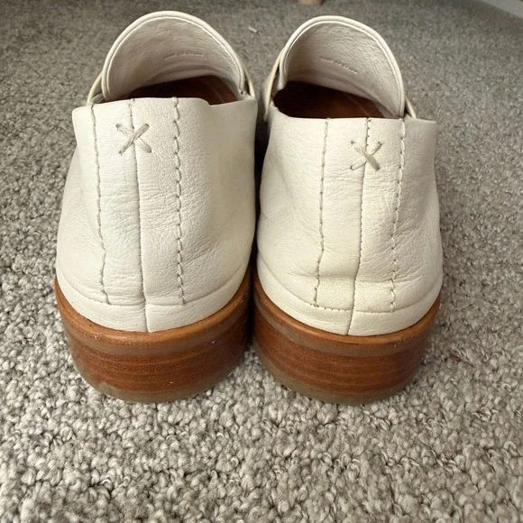Rag & Bone White Leather Penny Loafers Size 39.5 Gathered Toe Stacked Heel Flats - Picture 4 of 9